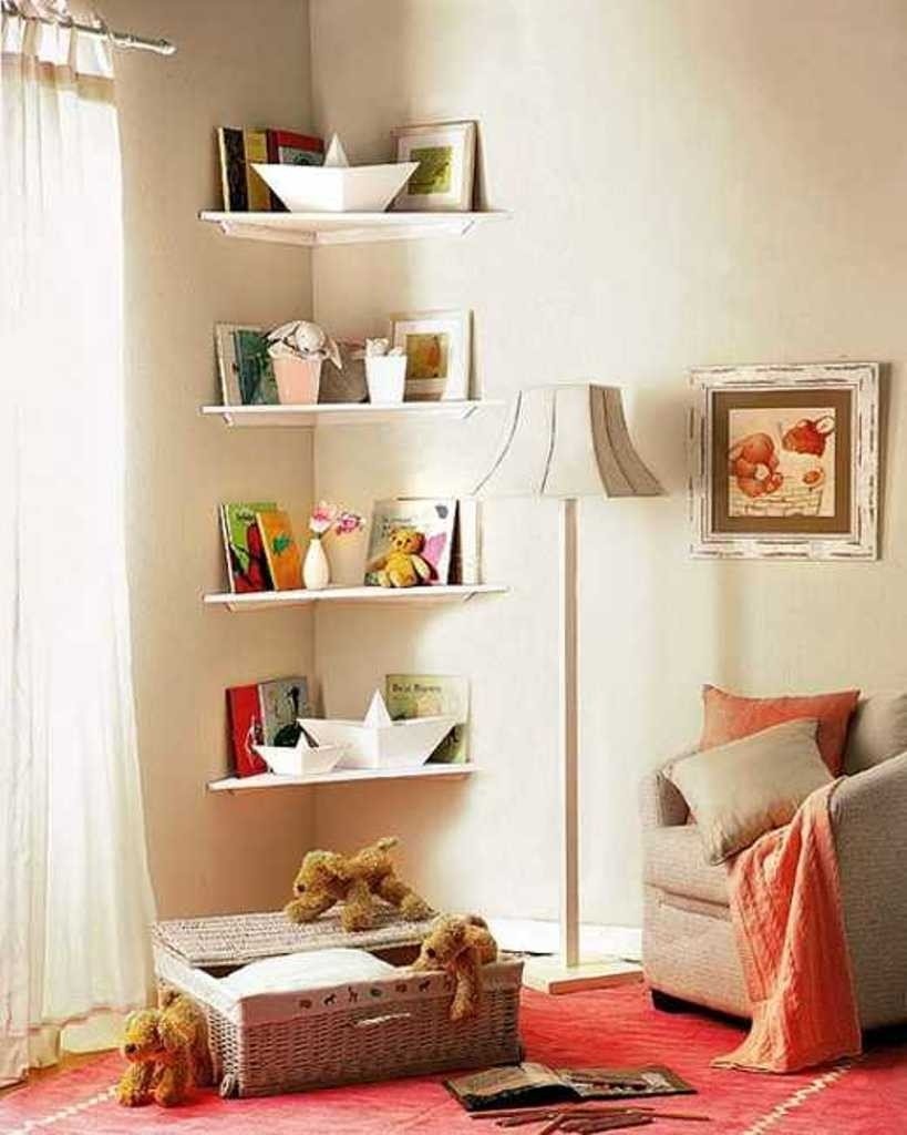 Bedroom corner shelves