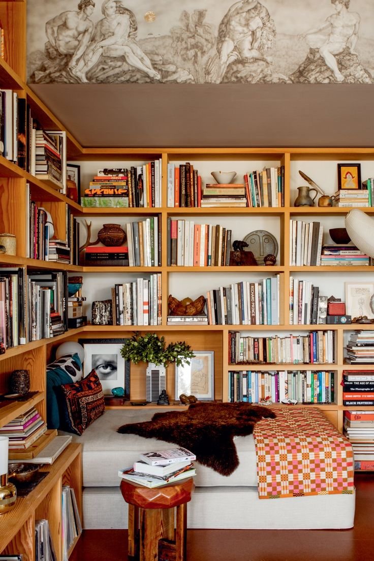 Bookshelves in the bedroom