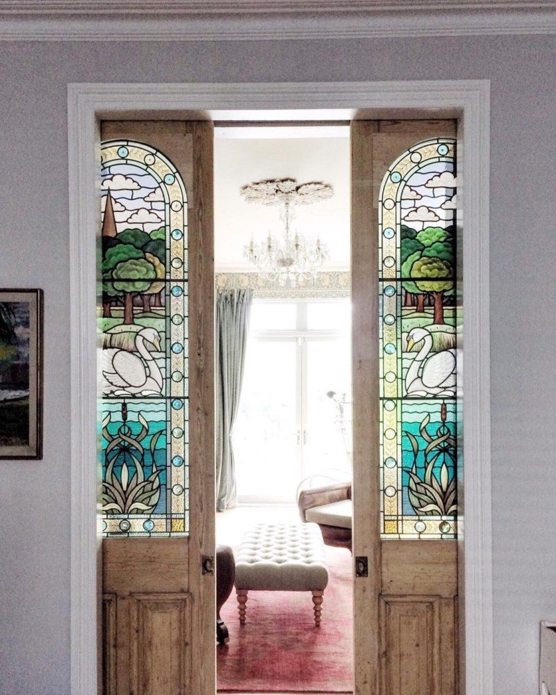 Stained glass sliding doors