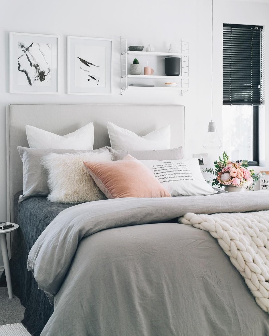 White grey and pink bedroom