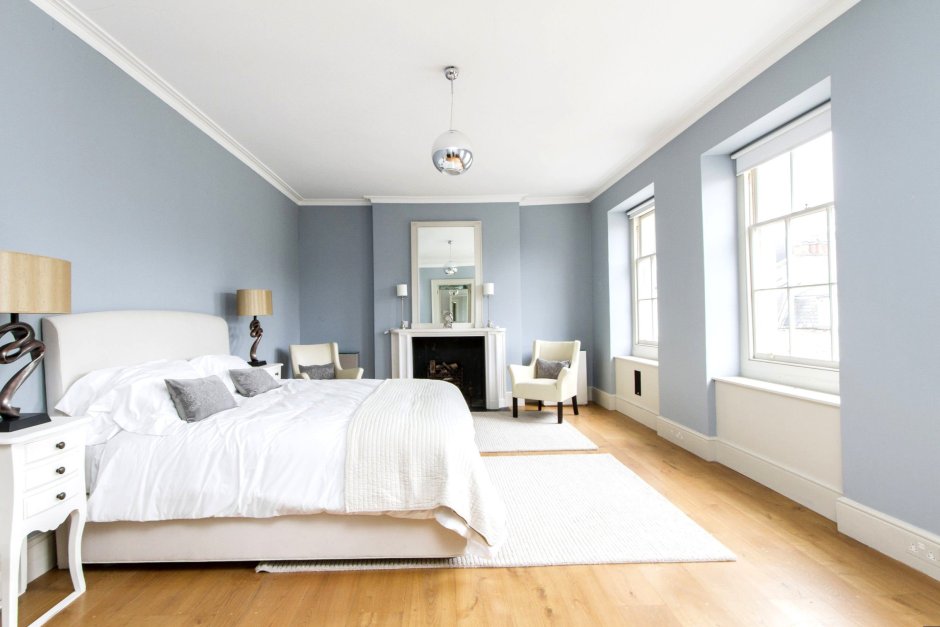 Light blue paint in bedroom