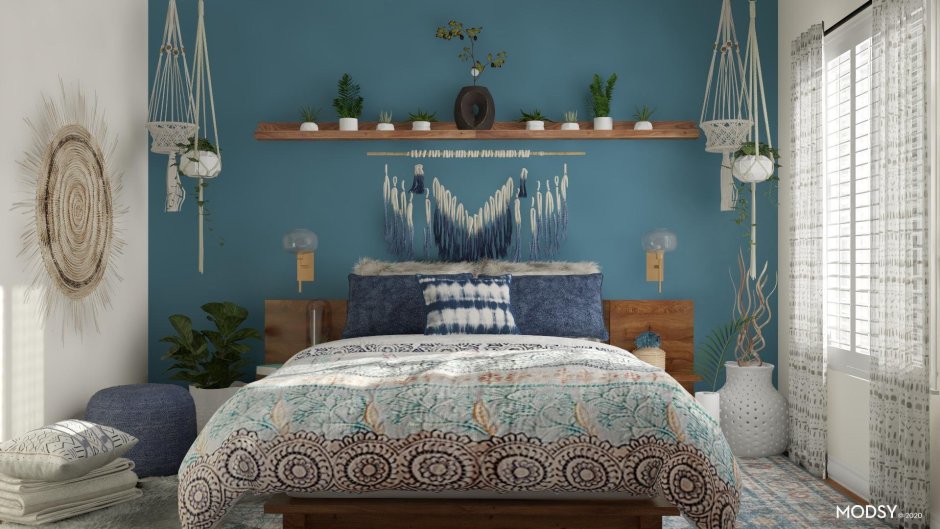 Blue boho bedroom