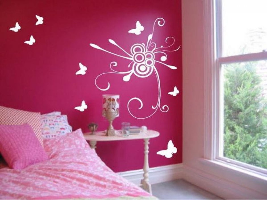 Pink painted bedroom