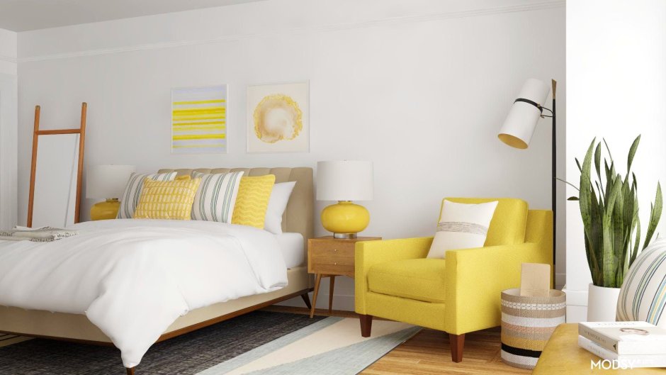 Grey yellow bedroom