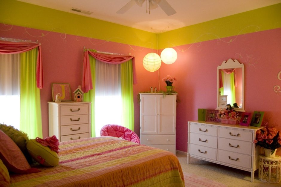 Pink and yellow bedroom walls