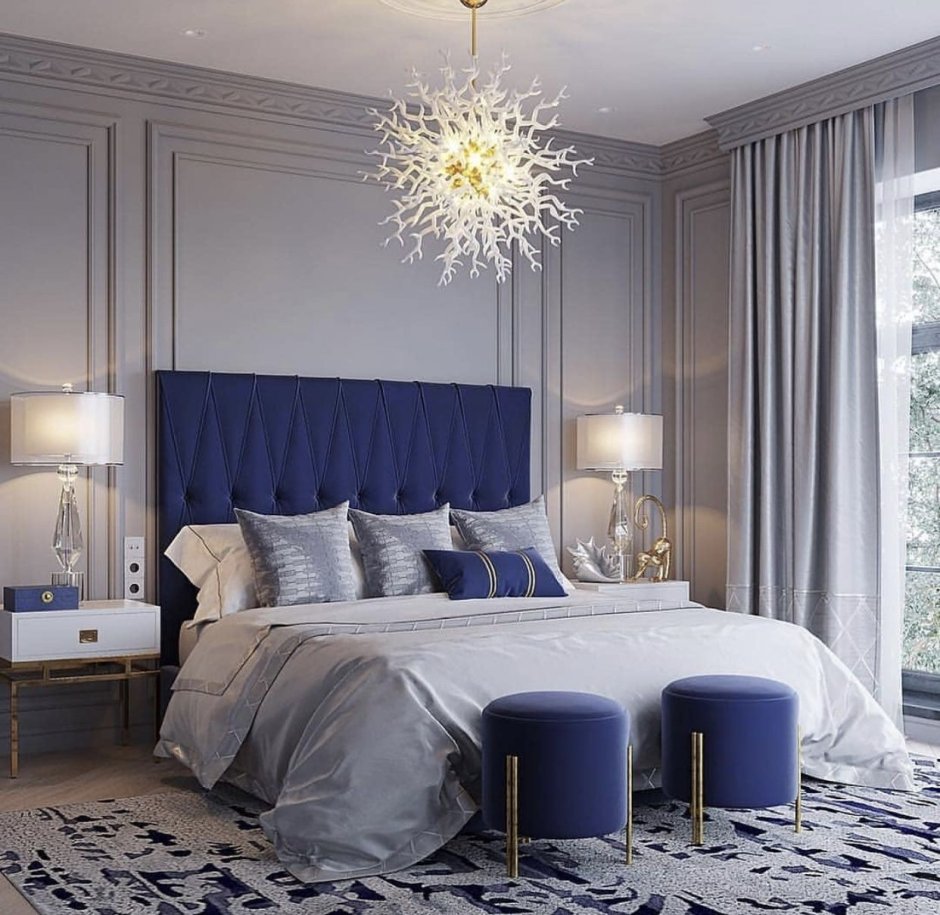 Grey and blue bedroom