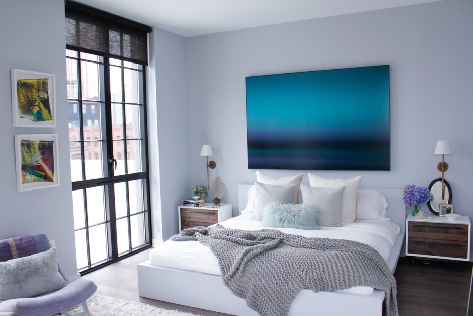 White blue paint bedroom