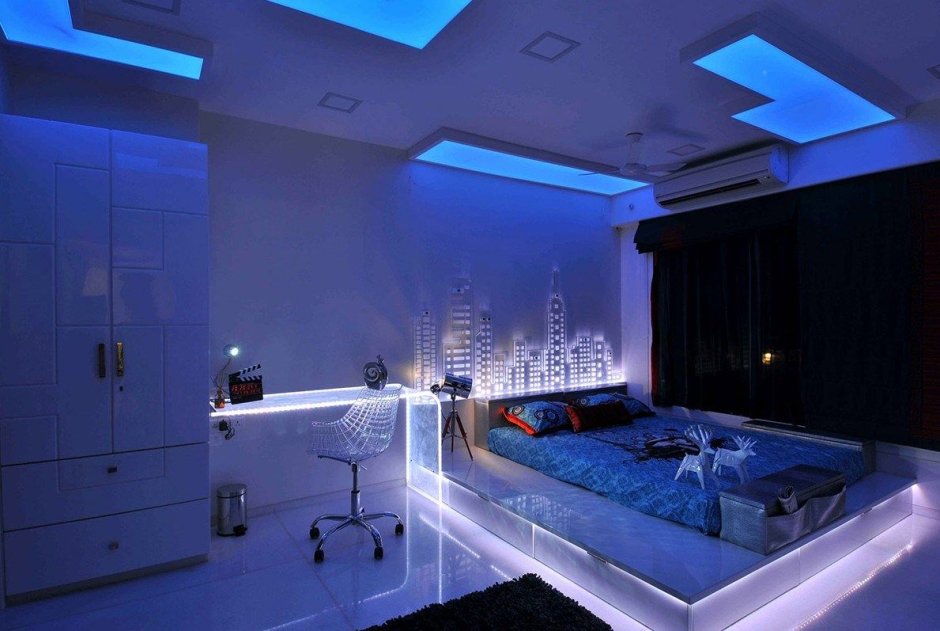 Blue lights in bedroom