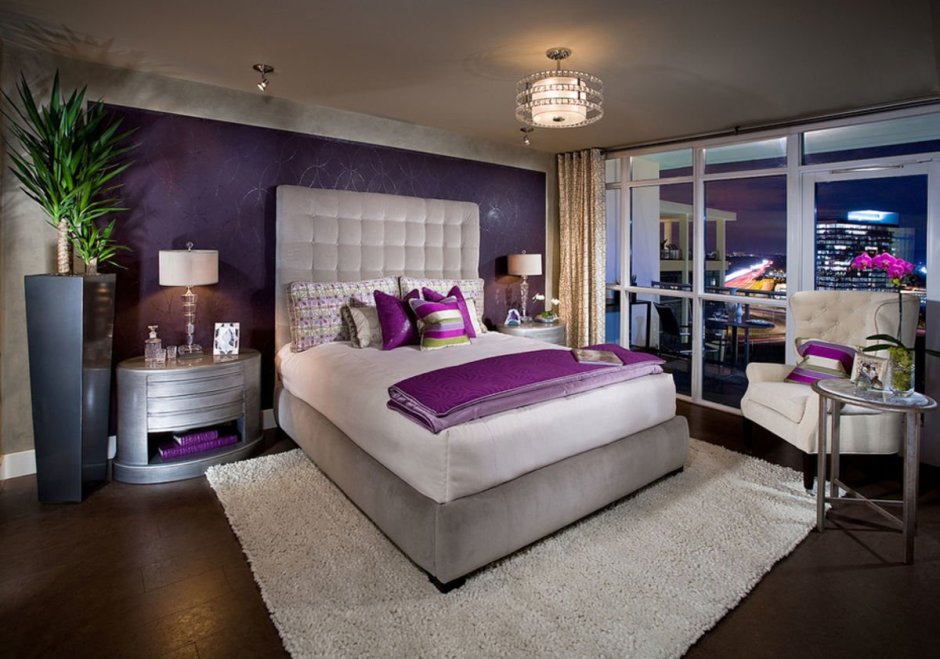 Purple grey bedroom