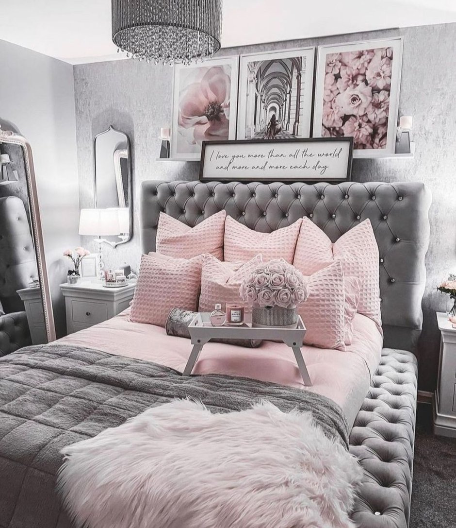Pink gray bedroom