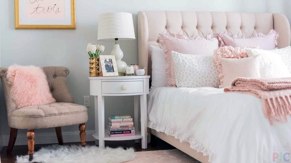 Light blue and pink bedroom
