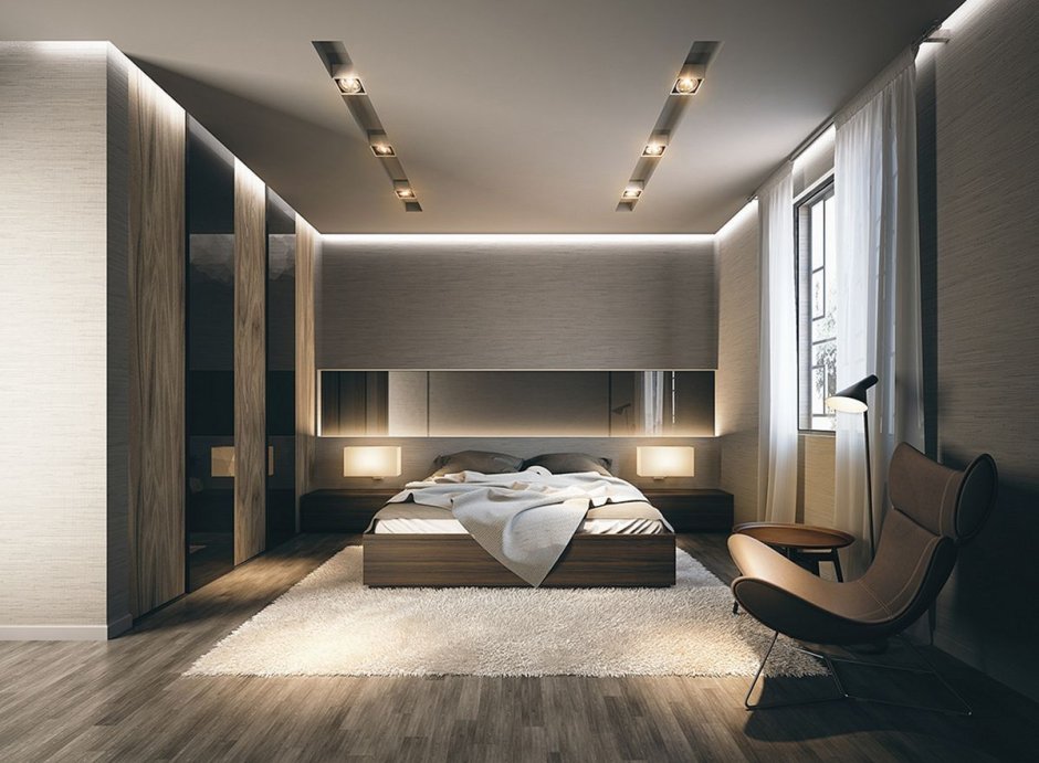 Modern bedroom design with tv