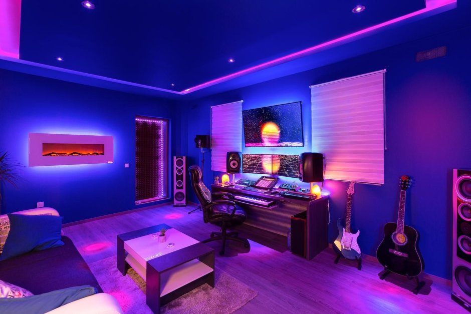 Blue purple bedroom