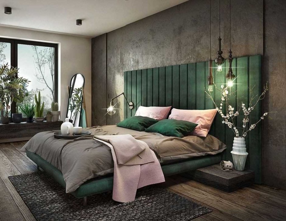 Green carpet in bedroom