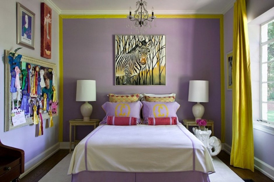 Purple yellow bedroom