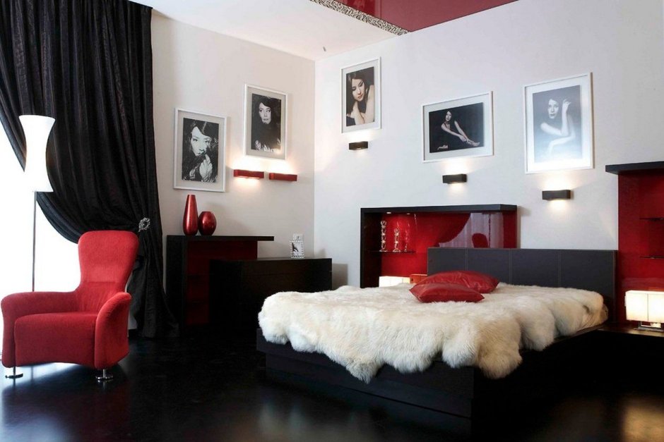 Red white and black bedroom