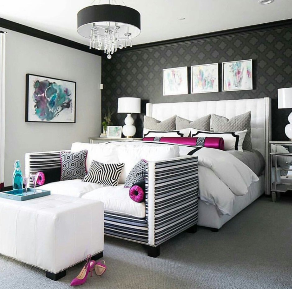Pink black and gray bedroom