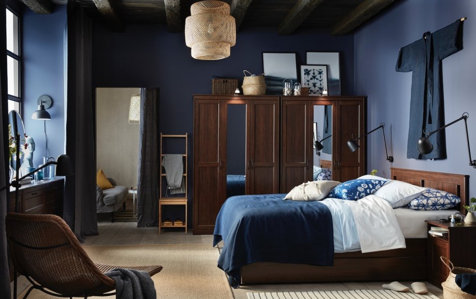 Blue brown bedroom