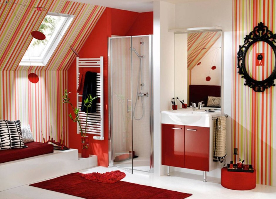 Small red bathroom