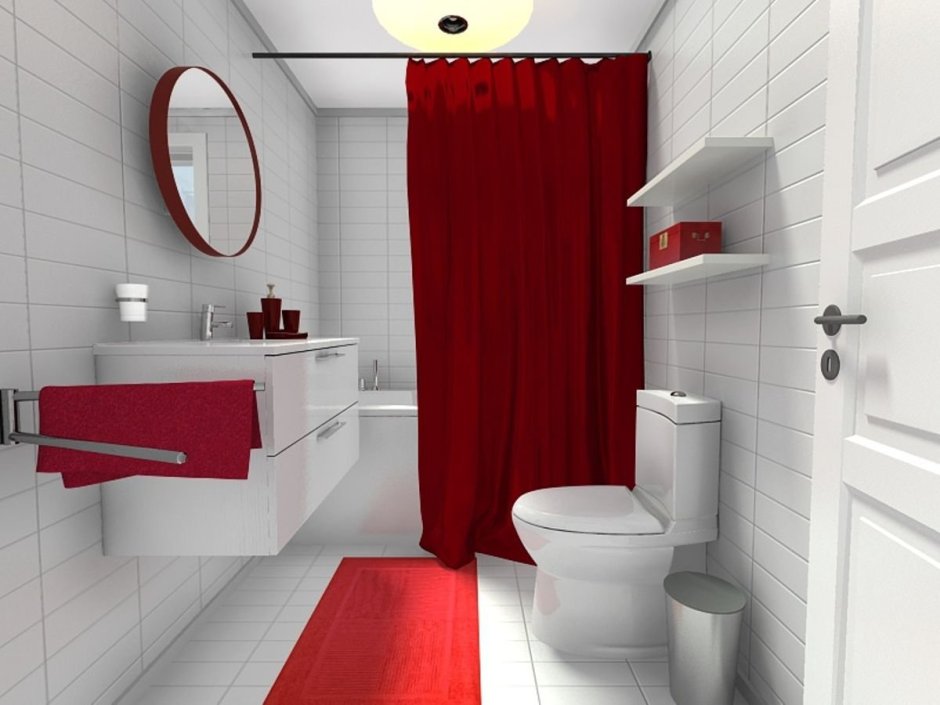 Small red and white bathroom