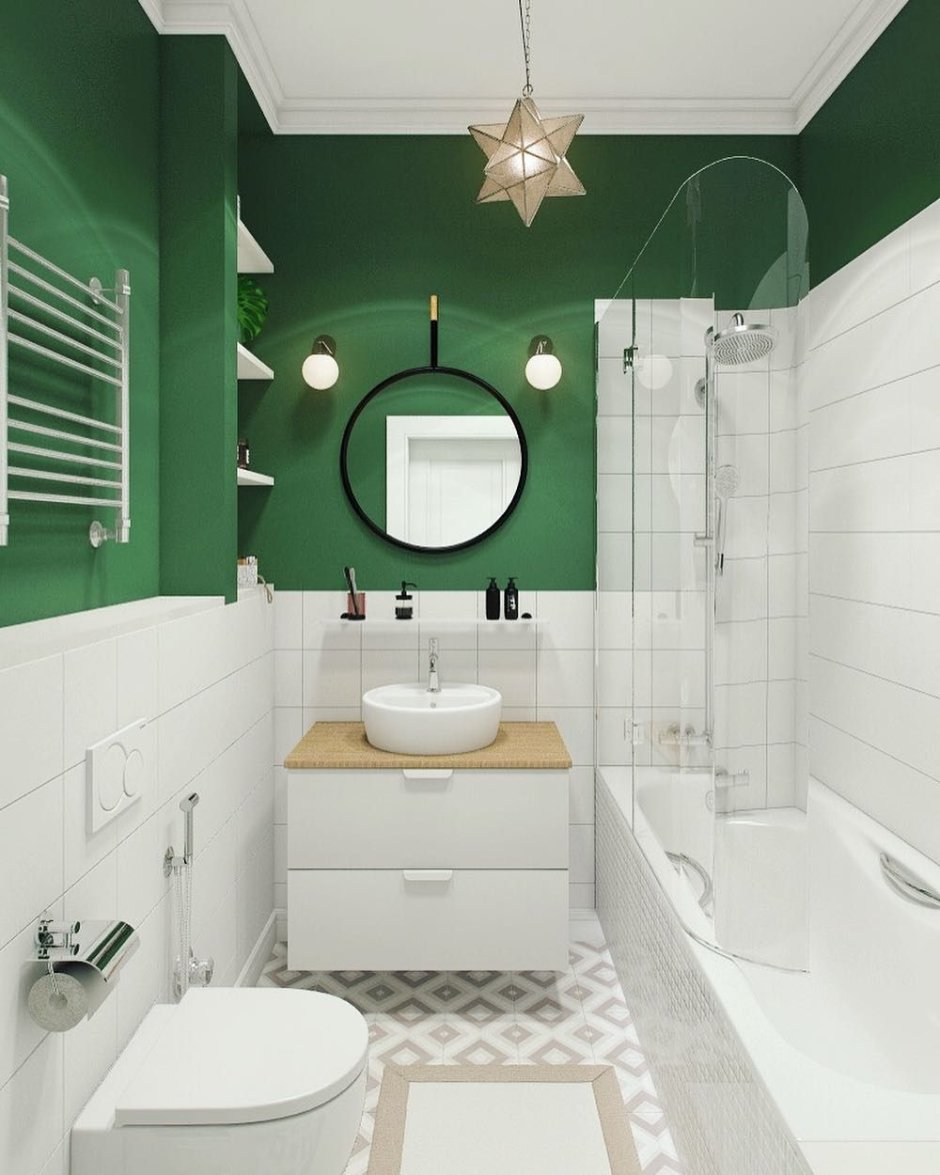 Green and white bathrooms