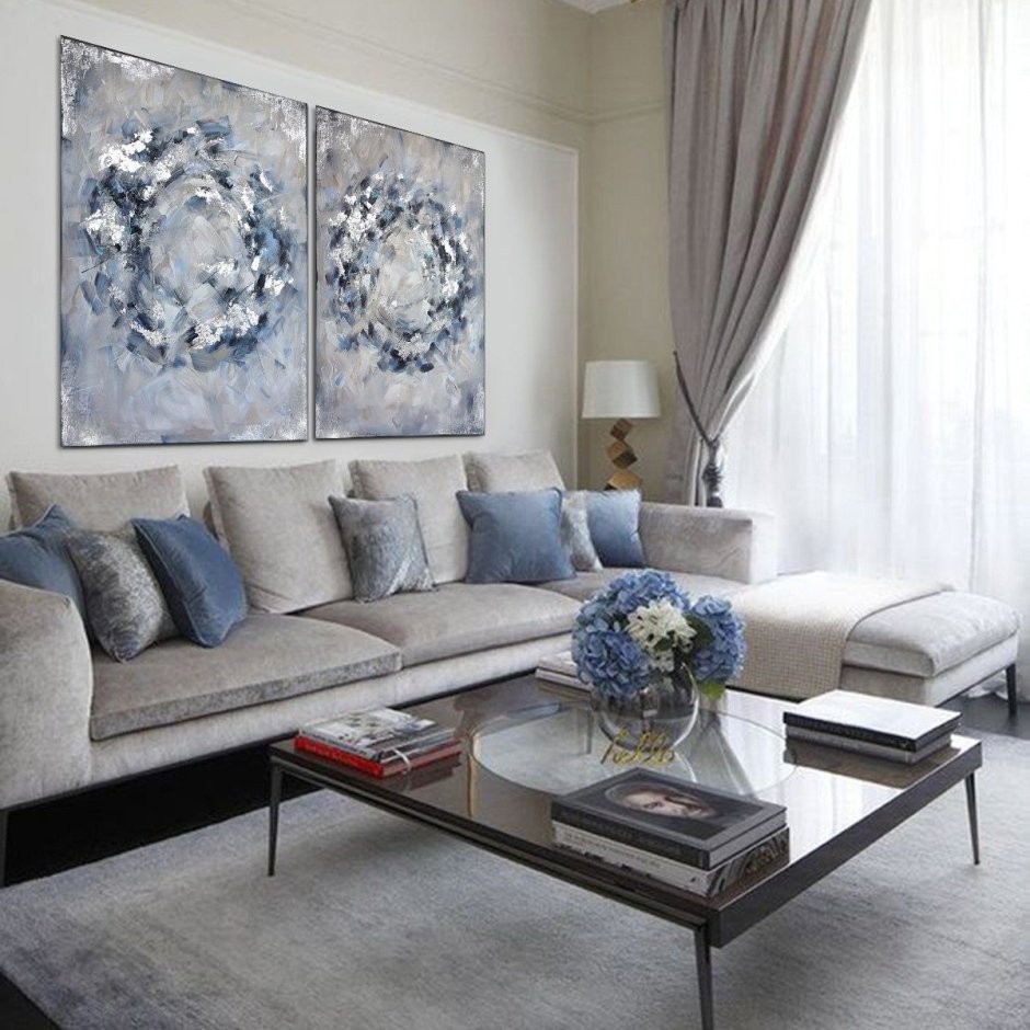Blue and gray living room decor