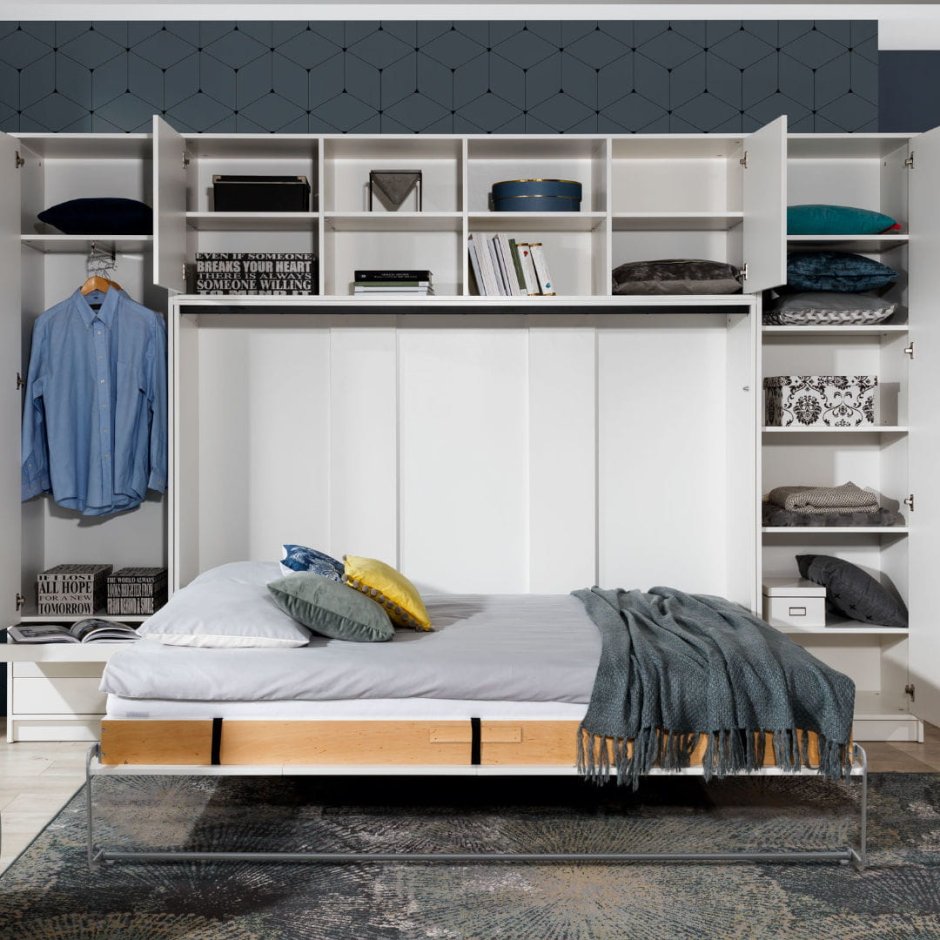 Bed with cabinet under