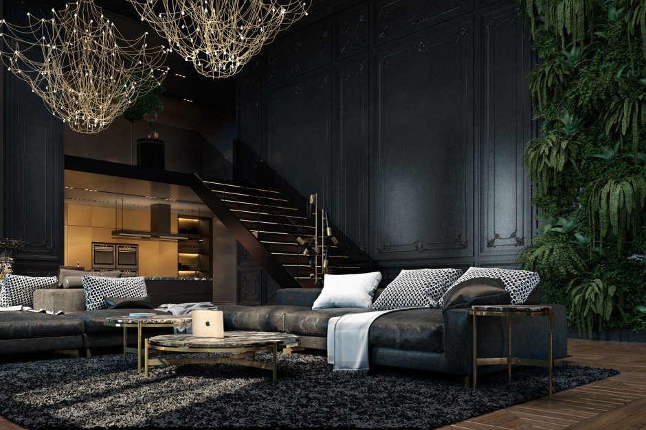 Black and wood lounge