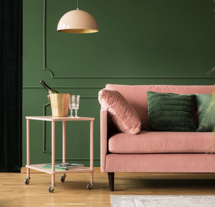 Pink and green sofa