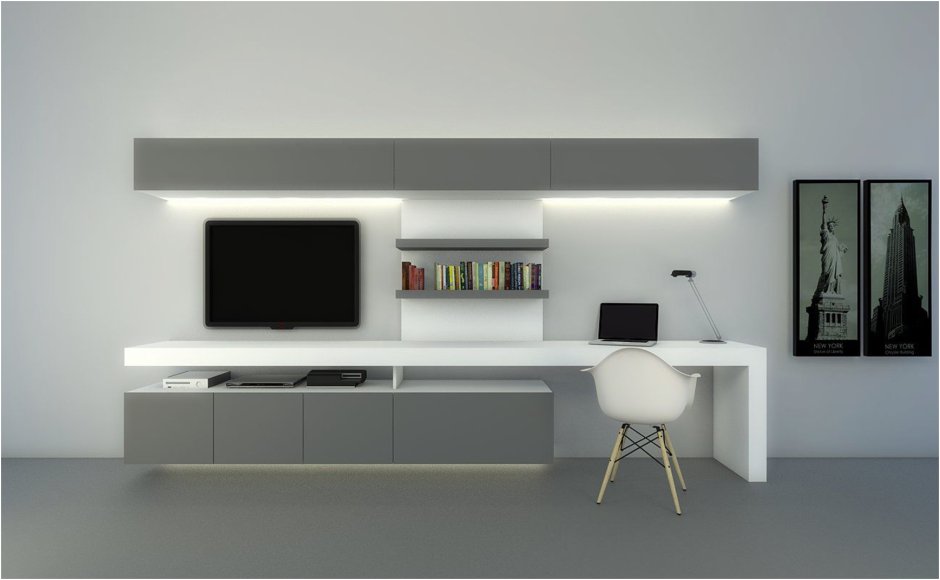 Tv wall unit with computer desk