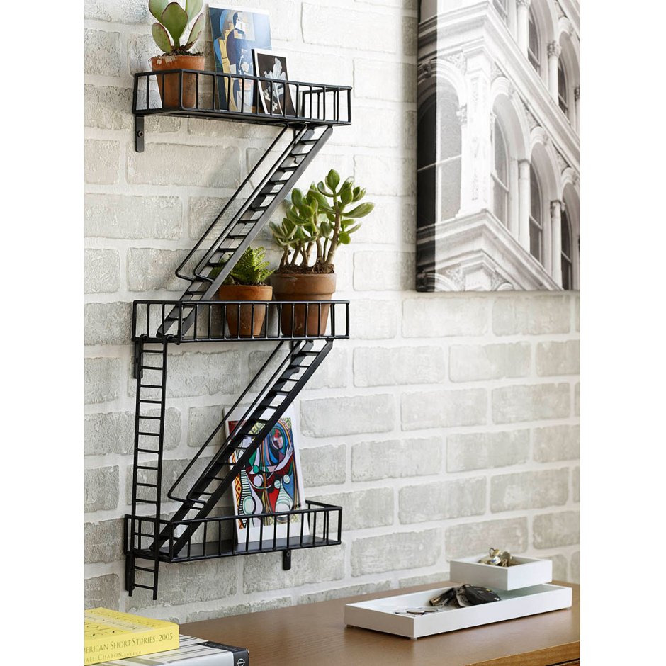 Stair wall shelves