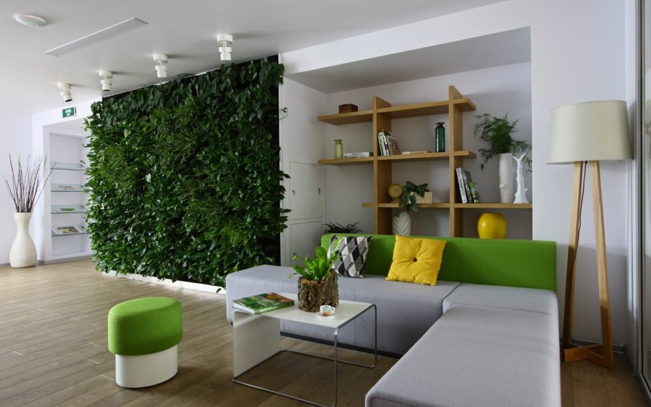 Green wall with curtain