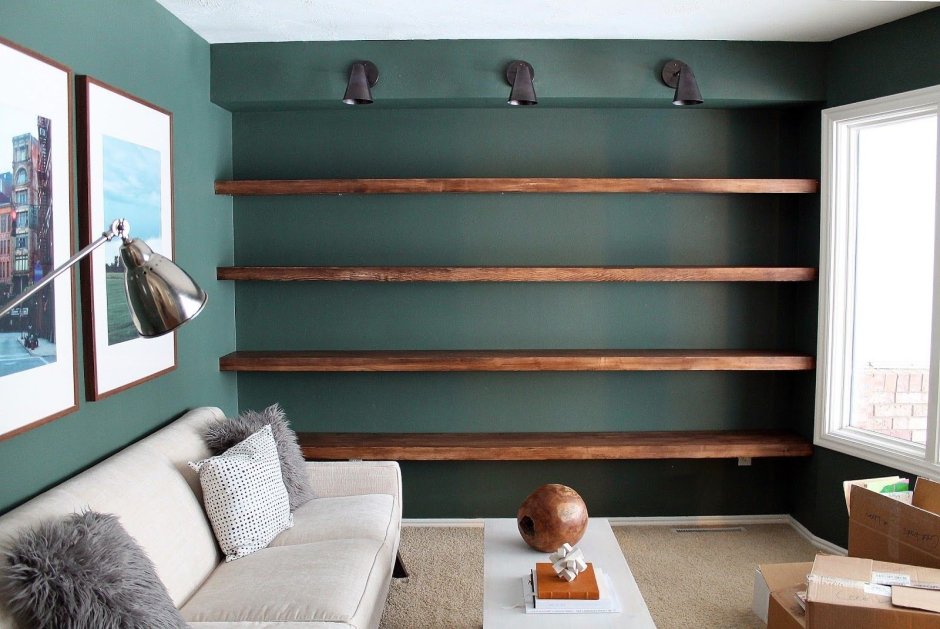 Green wall bookshelf