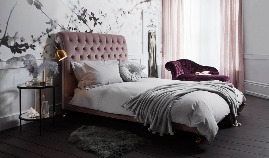 Pink and grey bed