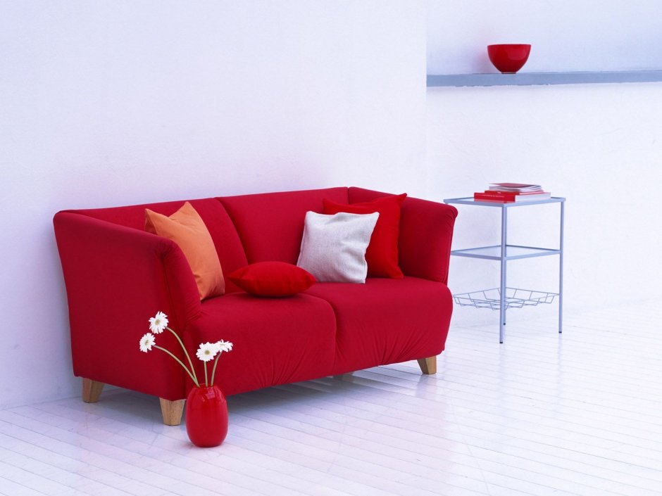 Red white sofa