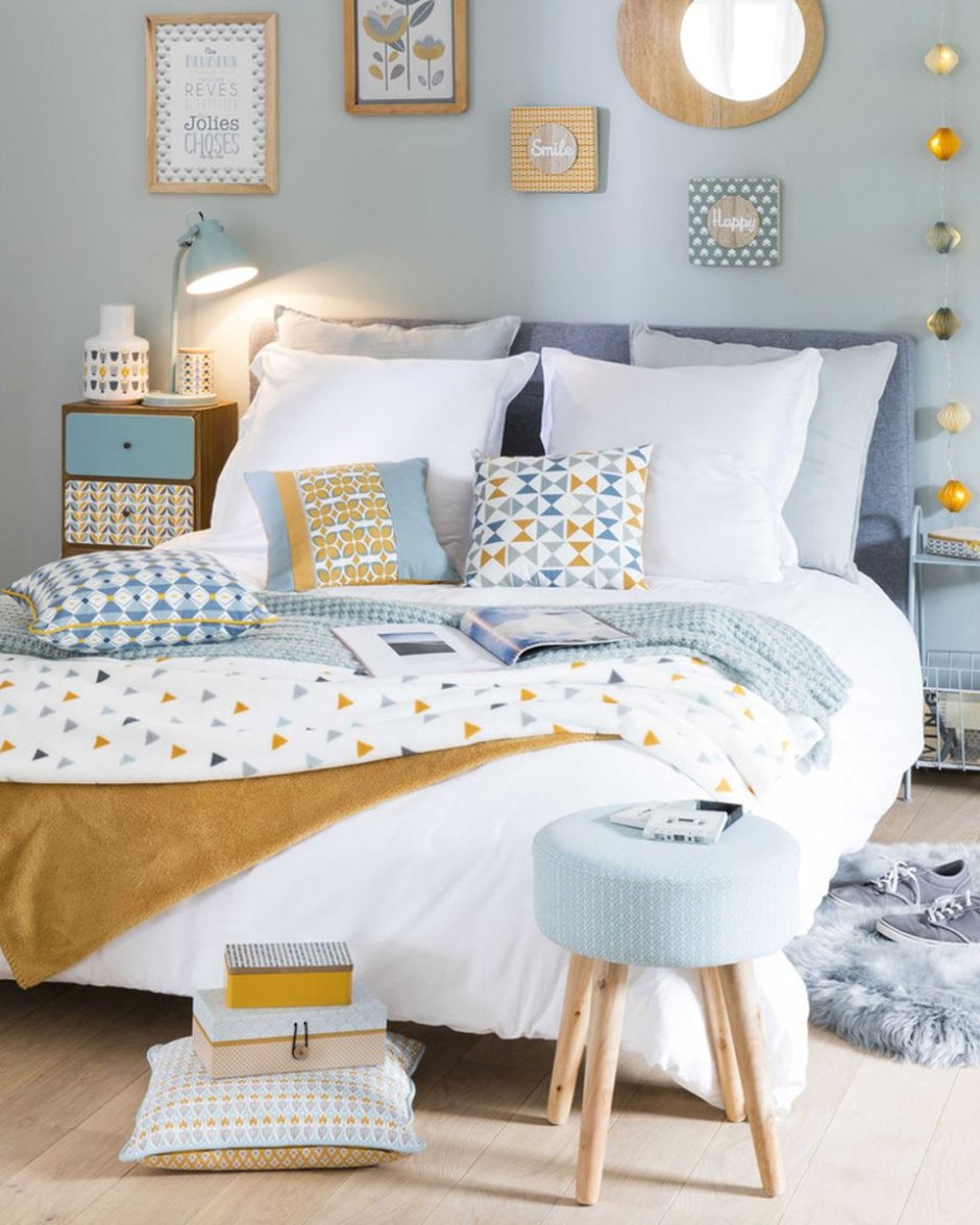 Blue and yellow bed