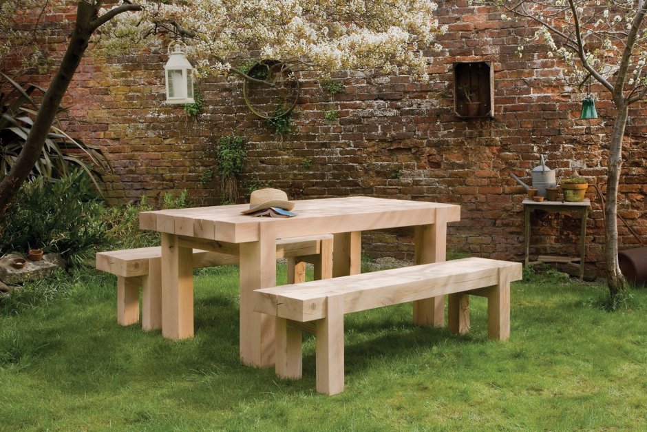 Outdoor wooden tables