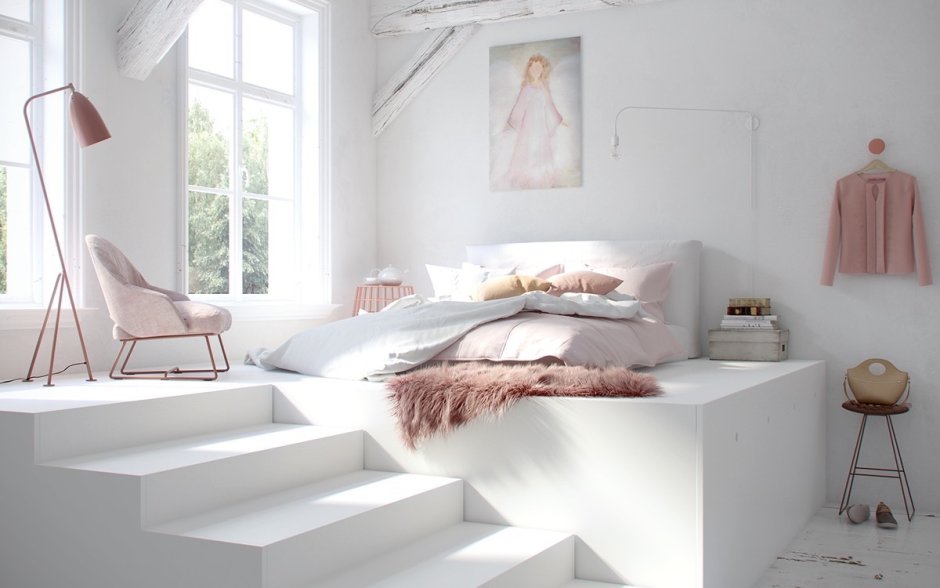 Bed in white background