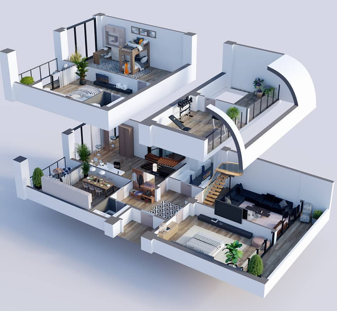 Дом plans. Floorplan 3d ландшафт. Современные планировки. Планировка современных квартир 3d. Дом с планировкой и интерьером.