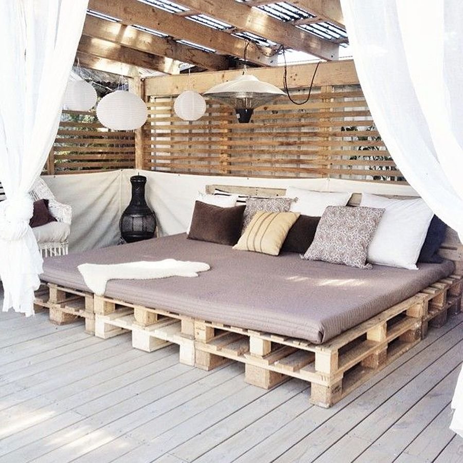 Furniture from pallets in the gazebo