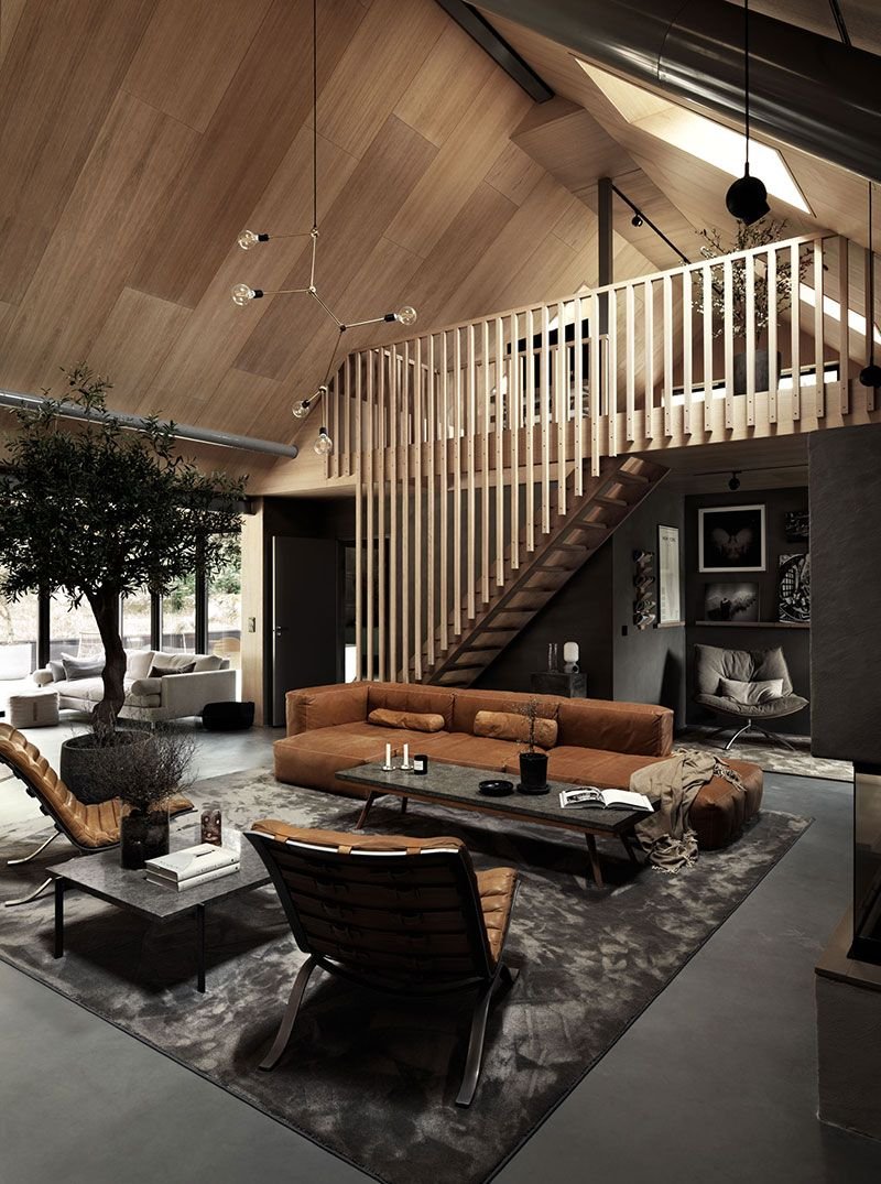 The interior of a wooden house
