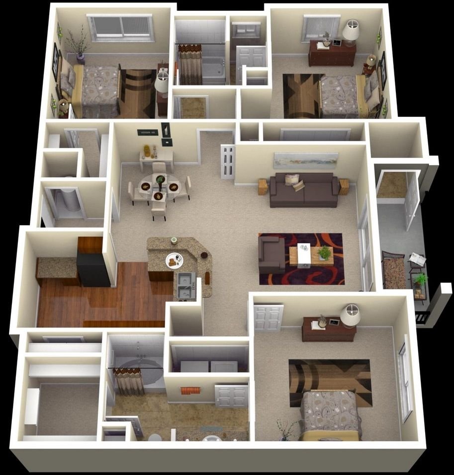 A plan of a four -room apartment