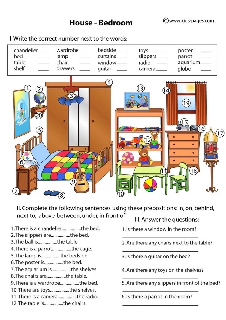 Description of the Worksheets for Kids room