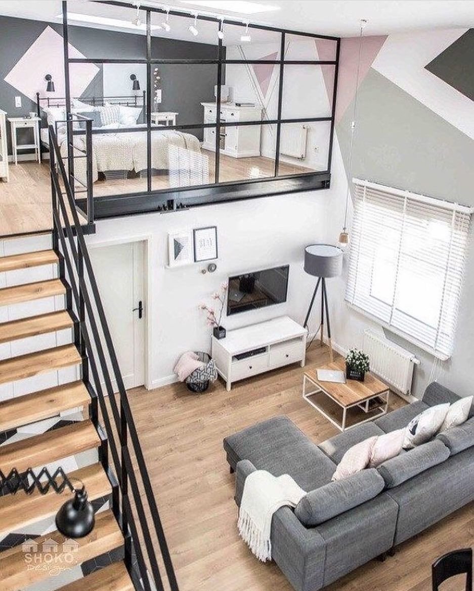The interior of a two -story apartment