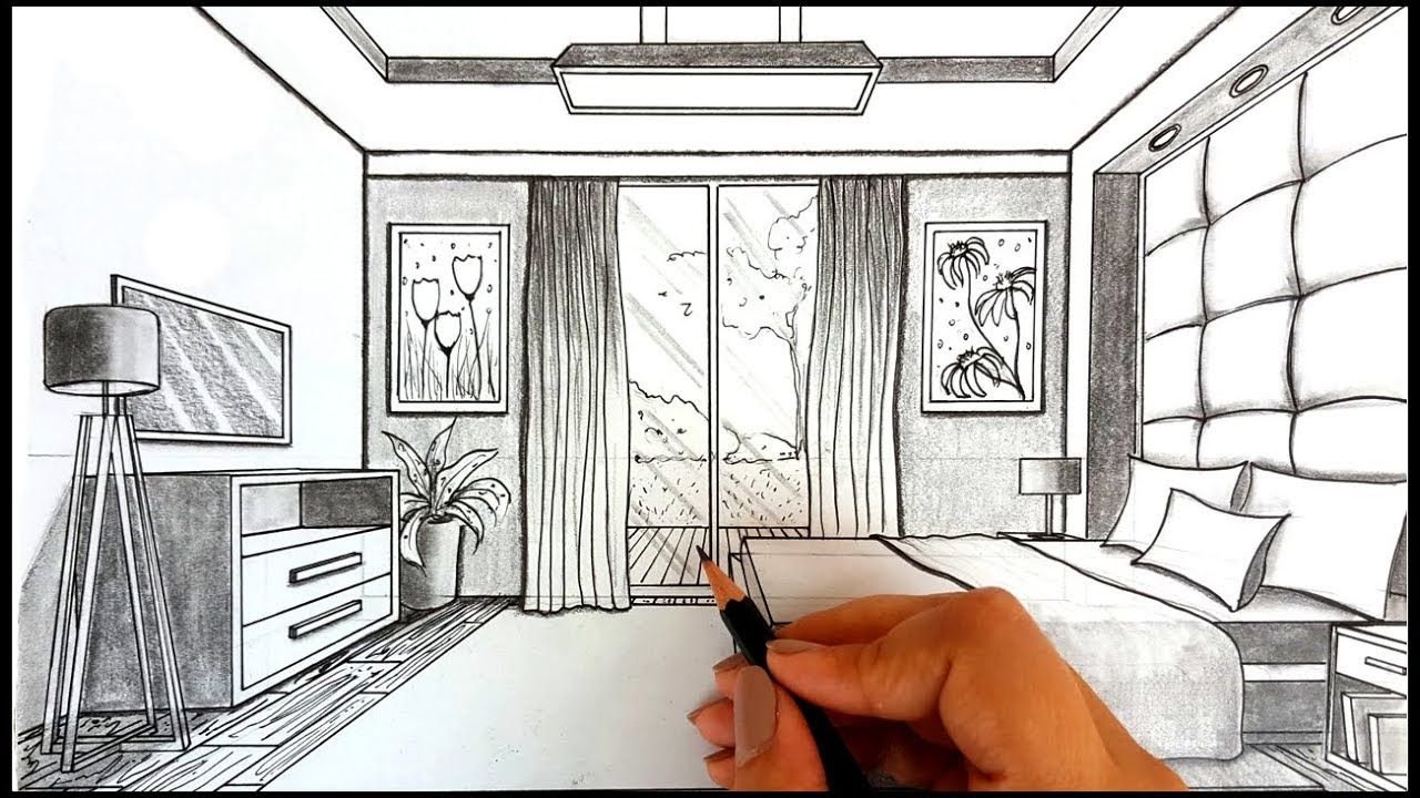One-Point Perspective Drawing | Room Interior – Meghnaunni.com