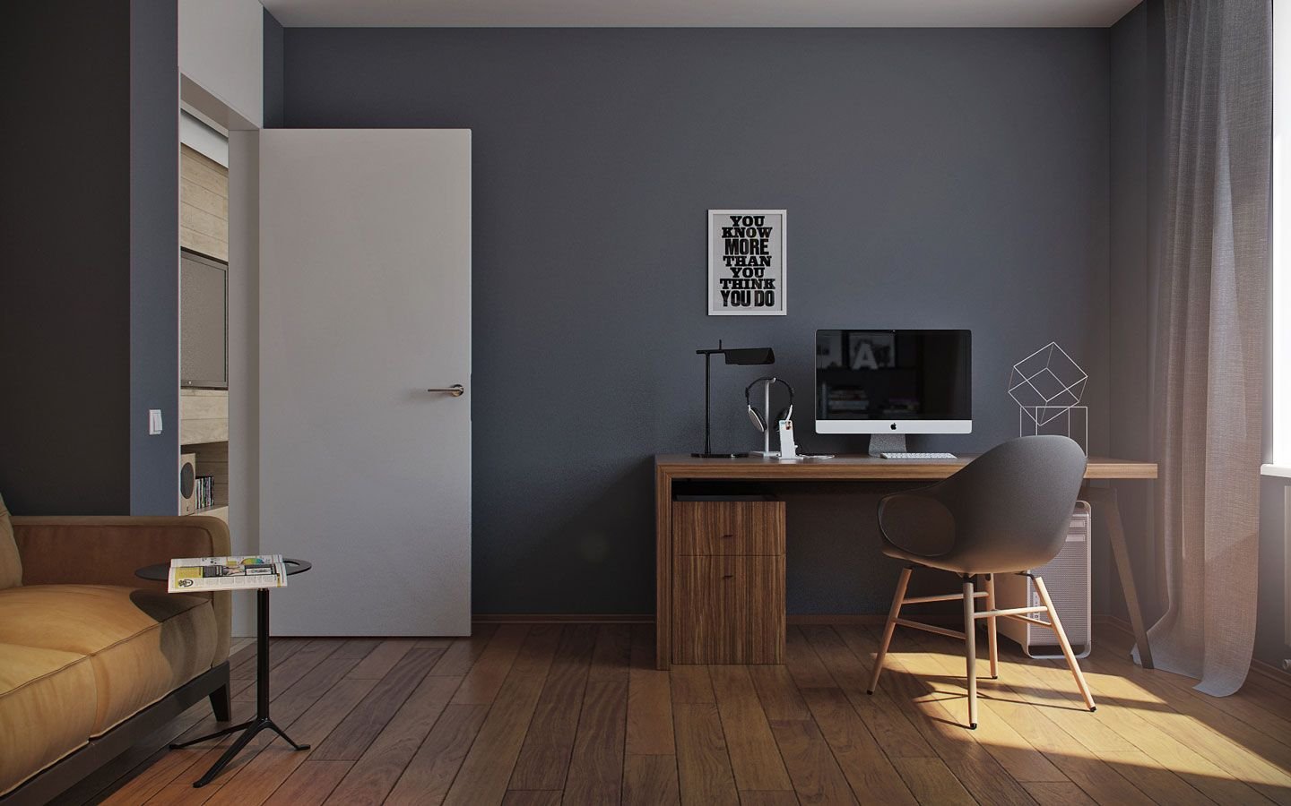 Flat photo. Минимализм в интерьере кабинета. Серые стены в квартире. Комната с серыми стенами. Минималистичный интерьер.