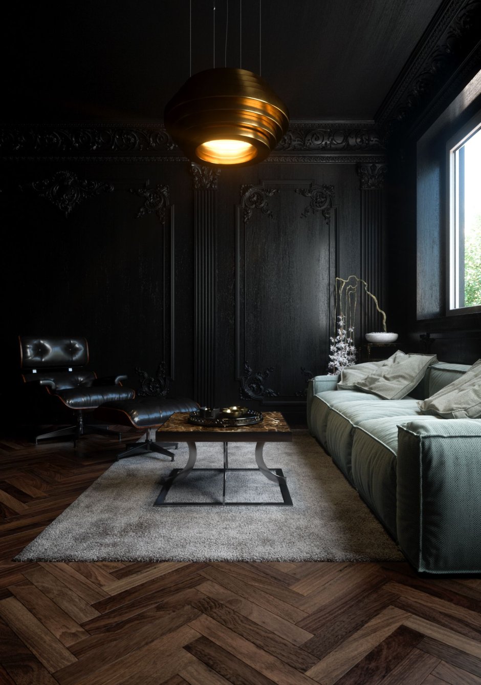 Interior in dark colors