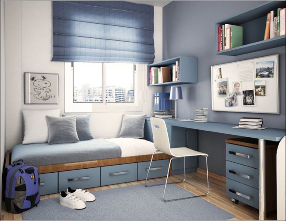 The interior of a teenage room for a boy 12kV