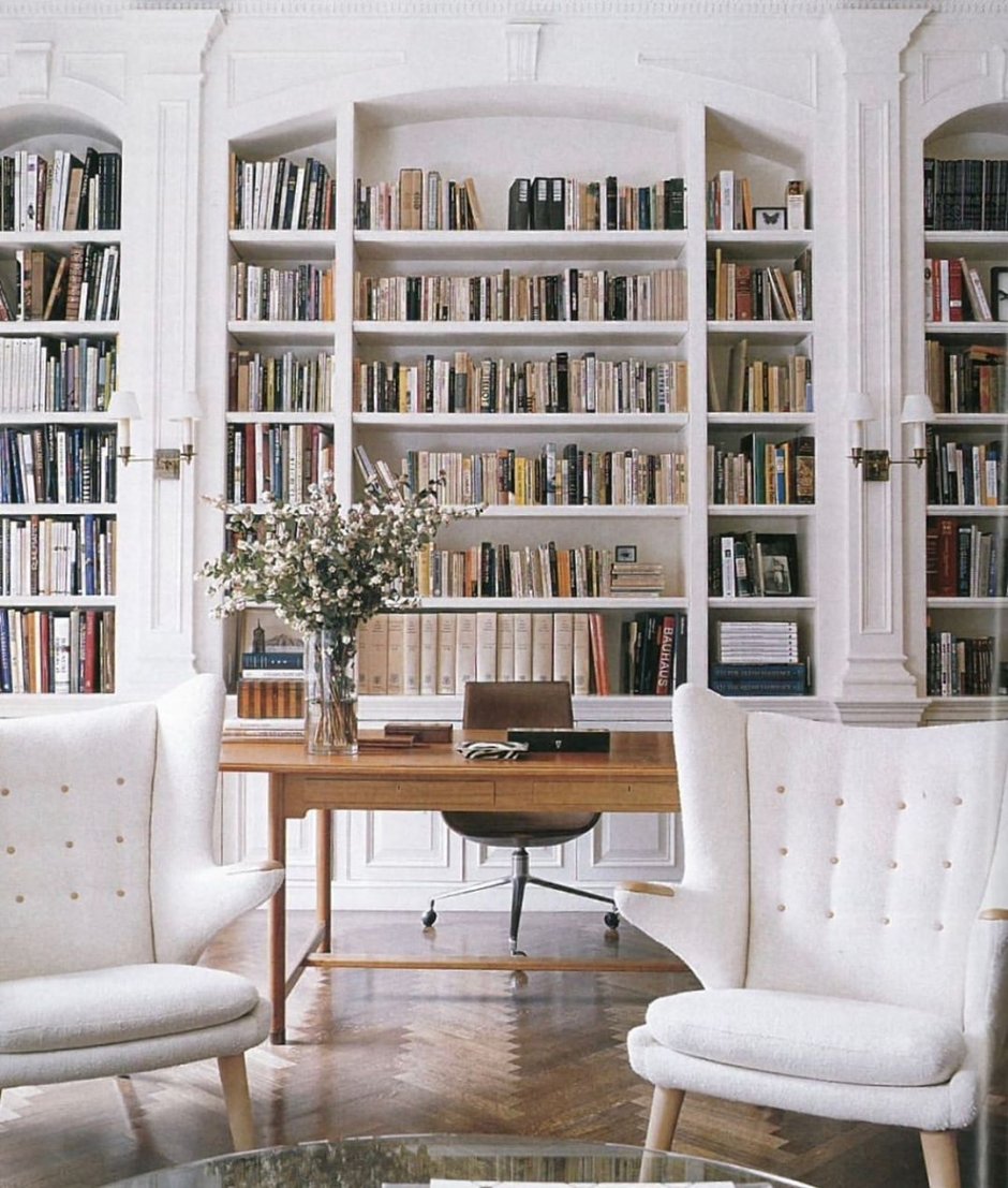 Home library in light colors