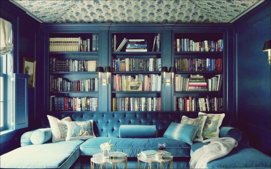 Library in blue tones